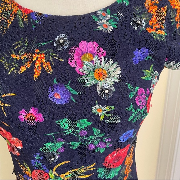 Badgley Mischka Navy Floral Sheath Dress - Picture 5 of 11